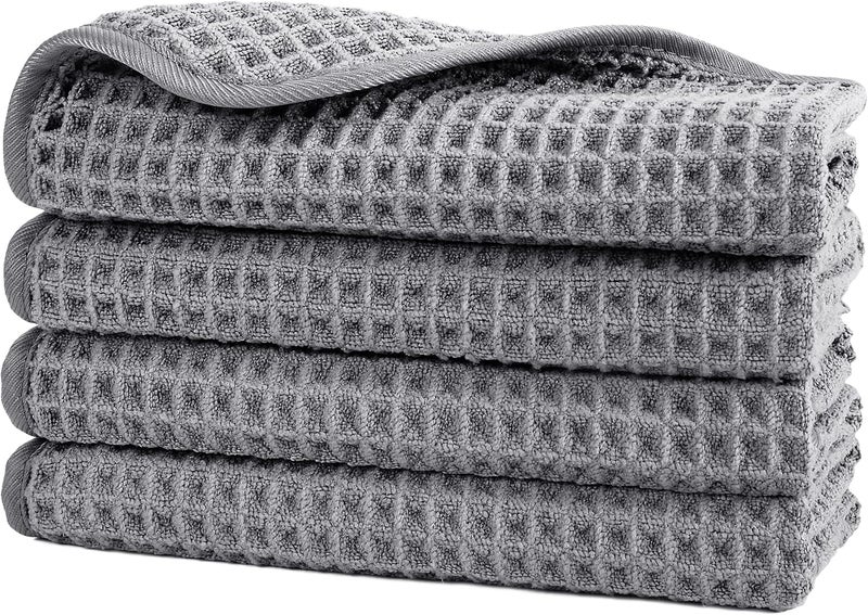 Polyte 430 GSM Microfiber Lint Free Washcloth Face Towel, 13 x 13 in, 4 Pack (Waffle Weave) - Image 1